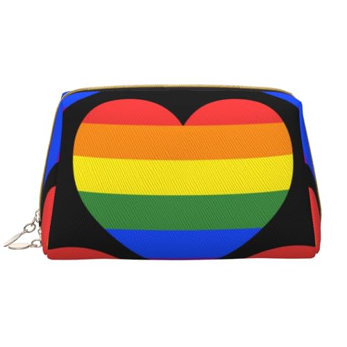 Große Make-up-Tasche, Leder-Kosmetiktasche, Reise-Toilettenartikel-Organizer, Make-up-Tasche, Gay Pride Flagge mit Regenbogenherzen von BeNtli