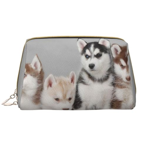 Große Make-up-Tasche, Leder-Kosmetiktasche, Reise-Toilettenartikel-Organizer, Make-up-Tasche, Husky Huskie Hunde von BeNtli