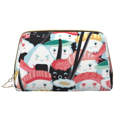 Große Make-up-Tasche, Leder-Kosmetiktasche, Reise-Toilettenartikel-Organizer, Make-up-Tasche, Kawaii Sushi Crowd von BeNtli