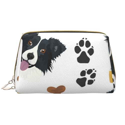 Große Make-up-Tasche, Leder-Kosmetiktasche, Reise-Toilettenartikel-Organizer, Make-up-Tasche, Lächelnder Hund Border Collie von BeNtli