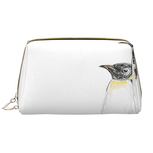 Große Make-up-Tasche, Leder-Kosmetiktasche, Reise-Toilettenartikel-Organizer, Make-up-Tasche, Pinguine handgezeichnet von BeNtli