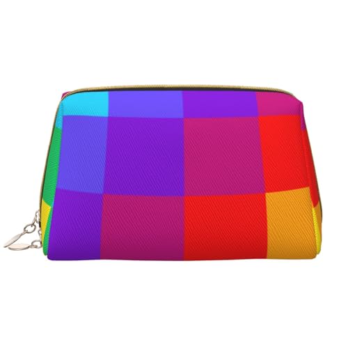 Große Make-up-Tasche, Leder-Kosmetiktasche, Reise-Toilettenartikel-Organizer, Make-up-Tasche, Regenbogen-Karomuster von BeNtli