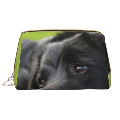 Große Make-up-Tasche, Leder-Kosmetiktasche, Reise-Toilettenartikel-Organizer, Make-up-Tasche, Schwarzer Labrador Kamille Schwarz Retriever Hunde von BeNtli