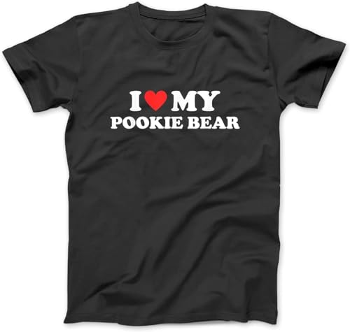T-Shirt mit Aufschrift "I Love My Pookie Bear" "I Red Heart My Pookie Bear", 100 % Baumwolle, Buchstabendruck, für Damen und Herren, Schwarz, Schwarz , M von BeRbo