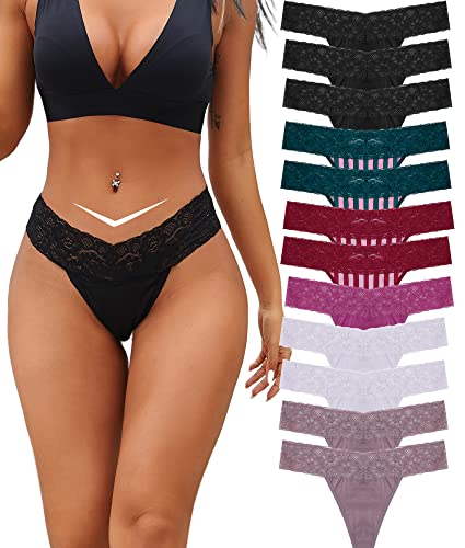 BeReady Baumwolle String Tanga Damen Spitze Unterhosen Frauen V-Waist Atmungsaktiv No Show Thong Mehrpack 6/12er Pack von BeReady