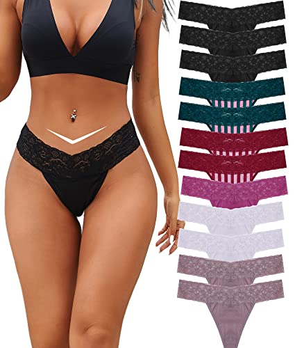 BeReady Baumwolle String Tanga Damen Spitze Unterhosen Frauen V-Waist Atmungsaktiv Unterhosen Damen Baumwolle Mehrpack von BeReady