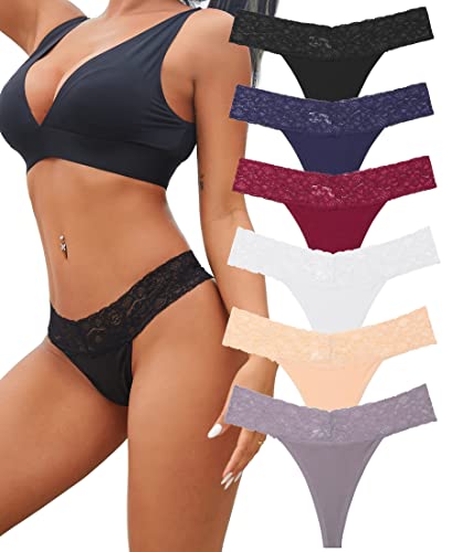 BeReady Baumwolle String Tanga Damen Spitze Unterhosen Frauen V-Waist Atmungsaktiv Unterhosen Damen Baumwolle Mehrpack von BeReady