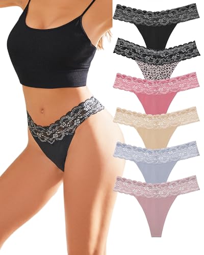 BeReady 6er Pack String Tanga Damen Set Seamless Unterhosen Spitze Sexy Unterwäsche für Frau Sexy for Women Dessous Thong Panties Mehrpack S-XL von BeReady