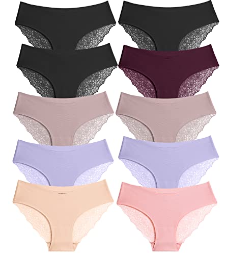 BeReady Spitze Damen Unterwäsche Seamless Slips Damen V Taille Spitzen Nahtlose Hipster Unterhosen Mehrpack von BeReady