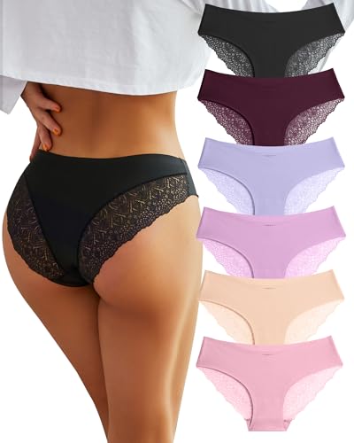 BeReady Spitze Damen Unterwäsche Seamless Slips Damen V Taille Spitzen Nahtlose Hipster Unterhosen Mehrpack von BeReady