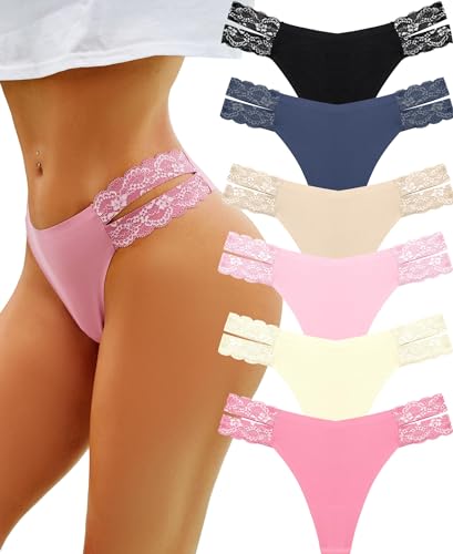 BeReady String Tanga Damen Set Sexy Spitze Tanga Damen Seamless Slips Damen Spitzen Unterhosen Damen Nahtlose Unterwäsche Mehrpack 6er Pack von BeReady