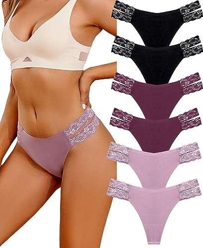 BeReady String Tanga Damen Set Sexy Spitze Tanga Damen Seamless Slips Damen Spitzen Unterhosen Damen Nahtlose Unterwäsche Mehrpack 6er Pack von BeReady