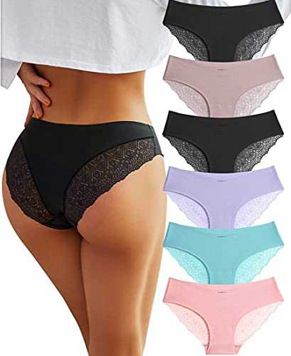 BeReady Spitze Damen Unterwäsche Seamless Slips Damen V Taille Spitzen Nahtlose Hipster Unterhosen Mehrpack von BeReady