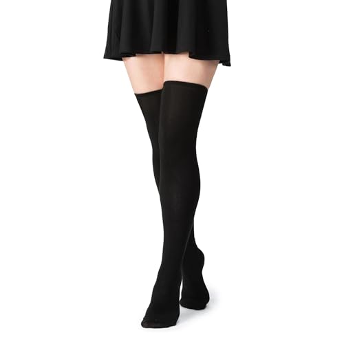 BeSinz Overknee Kniestrümpfe für Damen in Extra Länge, ideal für Femboy-Outfits und Fasching. Warm, rutschfest, aus atmungsaktiver Poly-Baumwollmischung. One Size – Schwarz von BeSinz