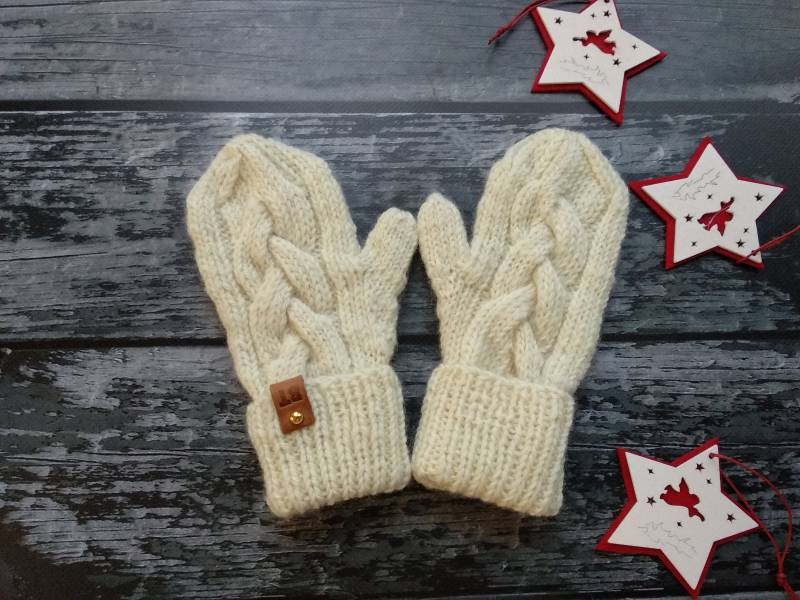 Merinowolle Kinderhandschuhe Gestrickte Kleinkind-Mädchen-Handschuhe Weiß Milky Jungen-Handschuhe, Warme Winter-Kinder-Handschuhe von BeTaKnitWear