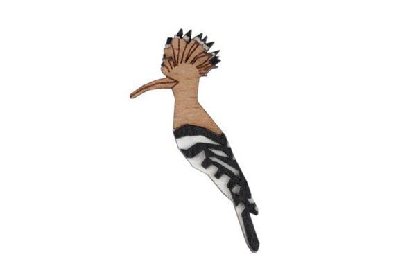 BeWooden Holzbrosche Hoopoe Brooch – handgefertigte Holz-Brosche mit Wiedehopf-Motiv von BeWooden