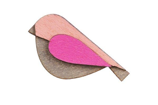 BeWooden Holzbrosche Pink Bird – Vogel-Brosche von BeWooden