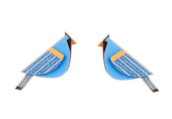 BeWooden Holzohrringe Blue Cutebird – handgefertigter, nachhaltiger Schmuck mit Vogelmotiv von BeWooden