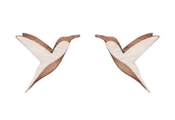 BeWooden Holzohrringe Natural Hummingbird – handgefertigte Holz-Ohrringe mit Kolibri-Motiv von BeWooden