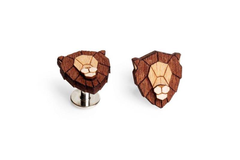 Lion Wooden Cufflinks - Handcrafted Men's Accessories Engraved Lion Design Elegant Wood & Metal Gift For Men Tip von BeWoodenCompany