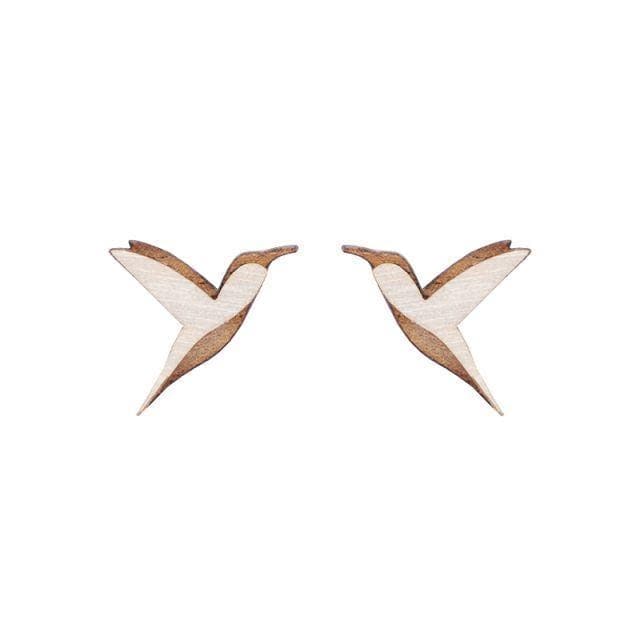 Natural Hummingbird Wooden Earrings - Handmade Bird Jewelry Lightweight Dangle Nature Lover Gift Sustainable Accessories von BeWoodenCompany