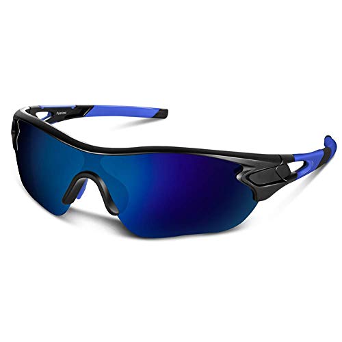 Bea Cool Sportbrille Sonnenbrille Herren, Polarisierte Sport Brille mit UV400 Schutz TAC Sportsonnenbrille PC Rahmen für Radfahren, Laufen, Outdoor-Aktivitäten (Schwarz blau) von BEACOOL