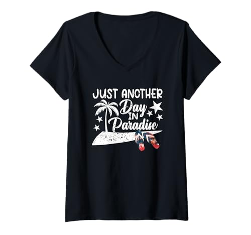 Damen Just Another Day in Paradise Flip Flops Stranddesign T-Shirt mit V-Ausschnitt Damen Just Another Day in Paradise Flip Flops Stranddesign T-Shirt mit V-Ausschnitt von Beach Apparel