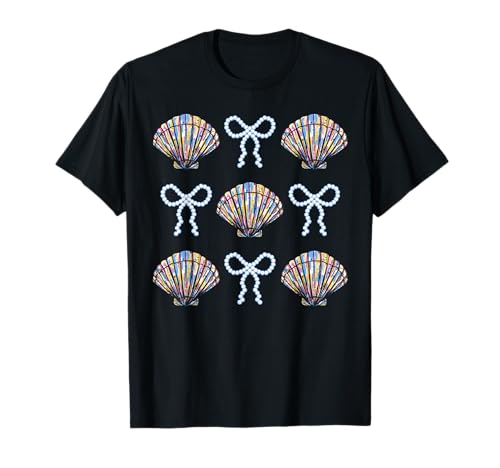 Coquette Bows Pearl Seashell Coastal Summer Damen Top T-Shirt von Beach Coquette Bows Apparel Co.