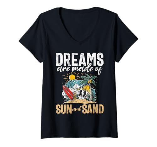 Damen Träume sind aus Sonne und Sandstrand gemacht T-Shirt mit V-Ausschnitt von Beach Gifts