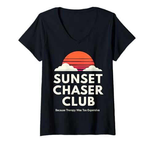 Damen Strand Sonnenuntergang Sommerurlaub T-Shirt mit V-Ausschnitt von Beach Sunset Summer Vacation Apparel