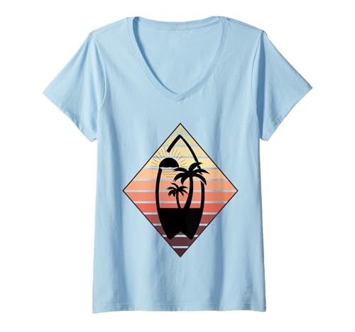 Damen Cooles Surfen für Männer Frauen Surfer Surfbrett Strand T-Shirt mit V-Ausschnitt von Beach Surfing Surfboard Retro Surfboarder Surfer