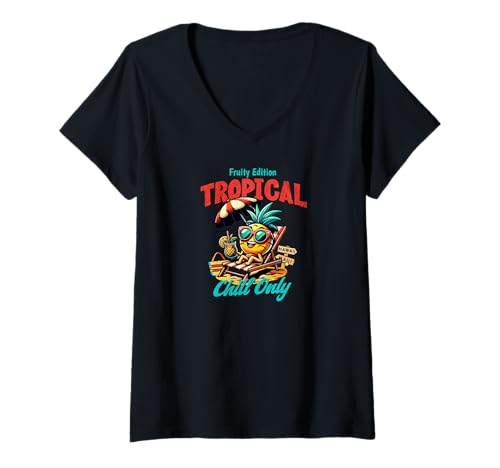 Damen Ananas Beach Tropical Chill Maui Vibes Design T-Shirt mit V-Ausschnitt Damen Ananas Beach Tropical Chill Maui Vibes Design T-Shirt mit V-Ausschnitt von Beach Tropical Chill Vibes Collection
