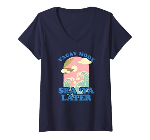 Damen Vacay Mode Sea 'Ya Later Summer Vacation T-Shirt mit V-Ausschnitt von Beach Vacation Summer Tees