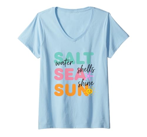 Damen Salzwasser Meer Sonne Sommer Strand Vibes T-Shirt mit V-Ausschnitt Damen Salzwasser Meer Sonne Sommer Strand Vibes T-Shirt mit V-Ausschnitt von Beach Vibes Summer Ocean Salt Water Fun