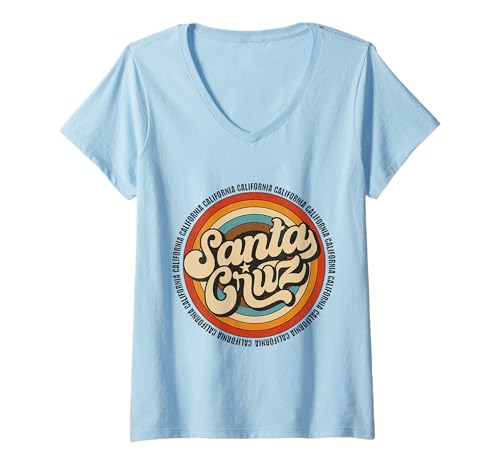 Damen Santa Cruz Palmen Retro Sonnenuntergang Vintage Design T-Shirt mit V-Ausschnitt Damen Santa Cruz Palmen Retro Sonnenuntergang Vintage Design T-Shirt mit V-Ausschnitt von Beach & Retro Gift Ideas