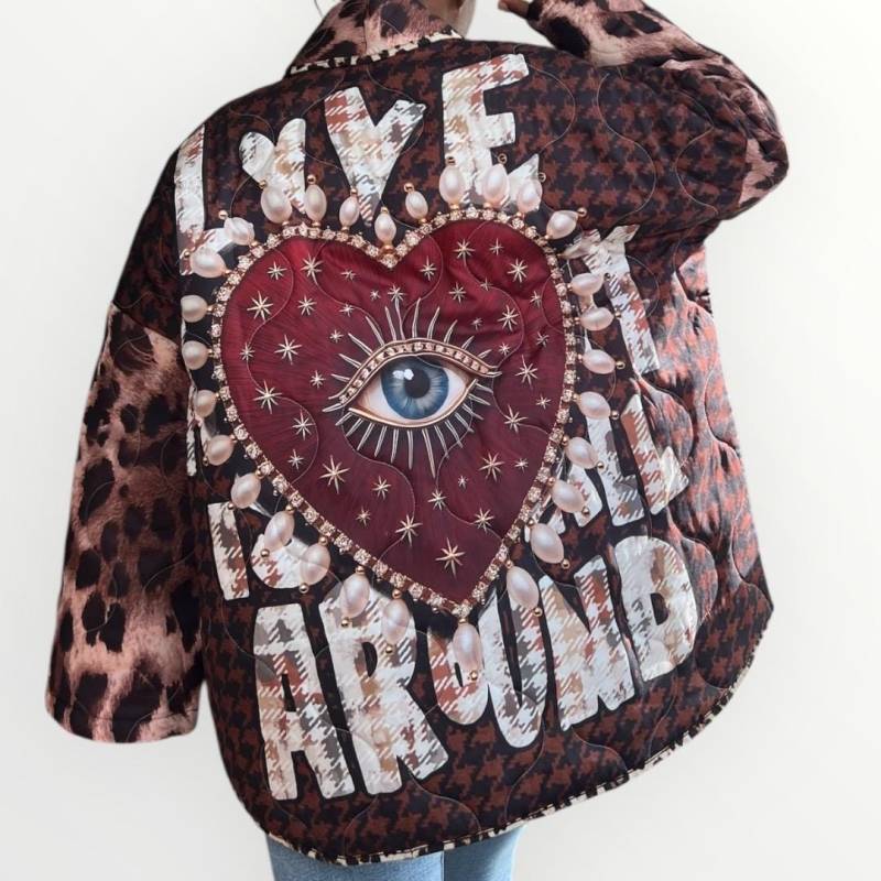 Damen Boho Hippie Herbst Winter Steppjacke Mit Leopardenmuster von BeachAddictShop