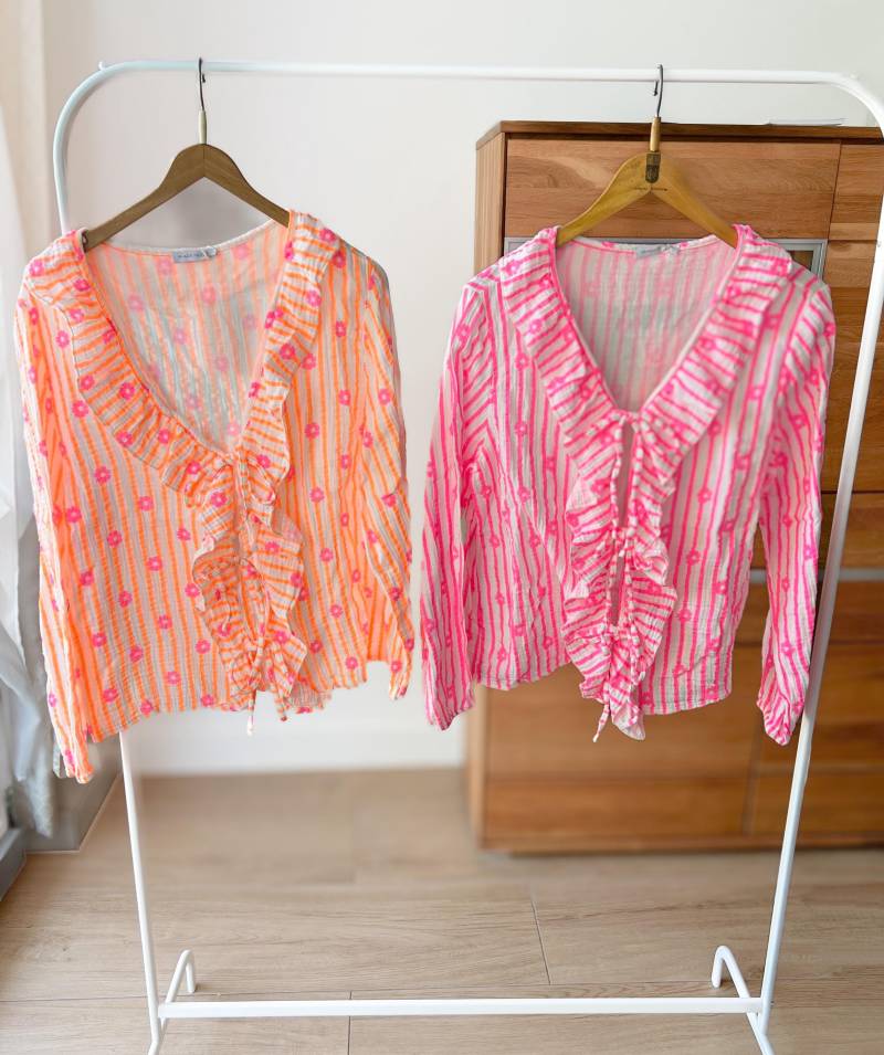 Damen Frühling Sommer Musselin Blumen Streifen Bluse von BeachAddictShop
