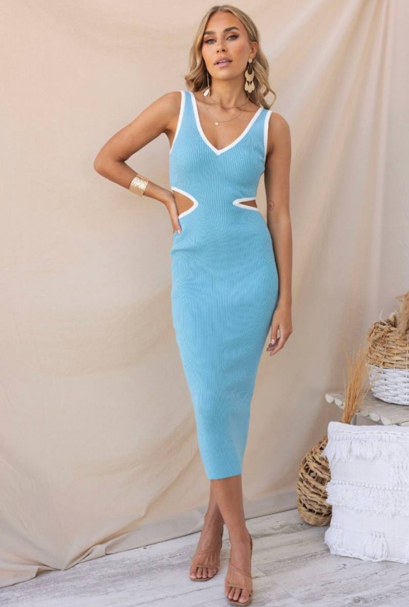 Geripptes Bodycon Damen Kleid Ärmellos, Midi Mit Cut-Outs, Figurbetontes Strickkleid, Partykleid, Sommer Outfit von BeachAddictShop