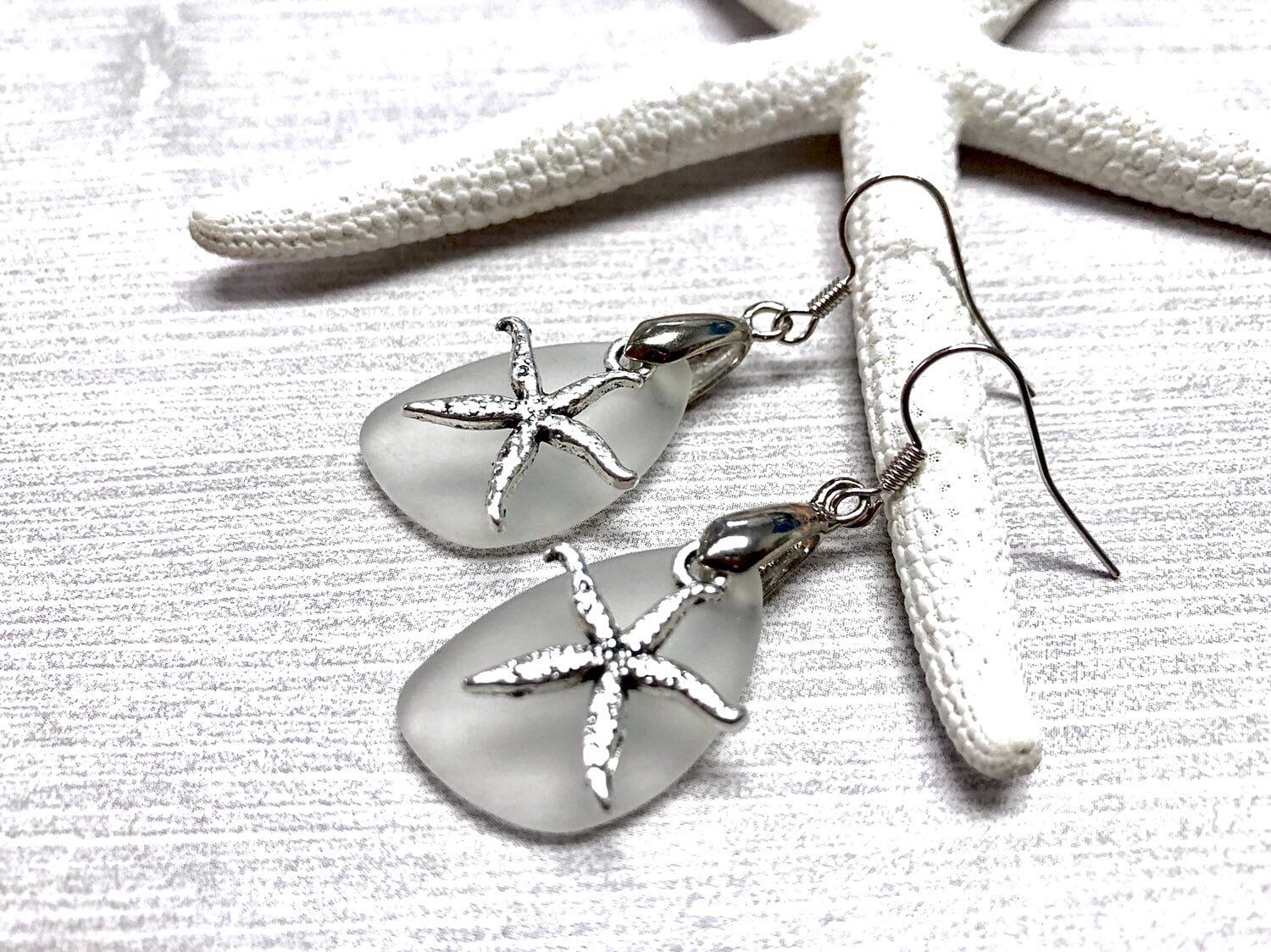 Seeglas Seestern Ohrringe, Ohrhänger, Schmuck, Beachy Schmuck von BeachBoutiqueJewels