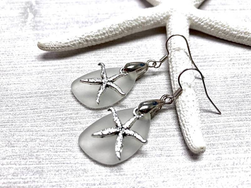 Seeglas Seestern Ohrringe, Ohrhänger, Schmuck, Beachy Schmuck von BeachBoutiqueJewels
