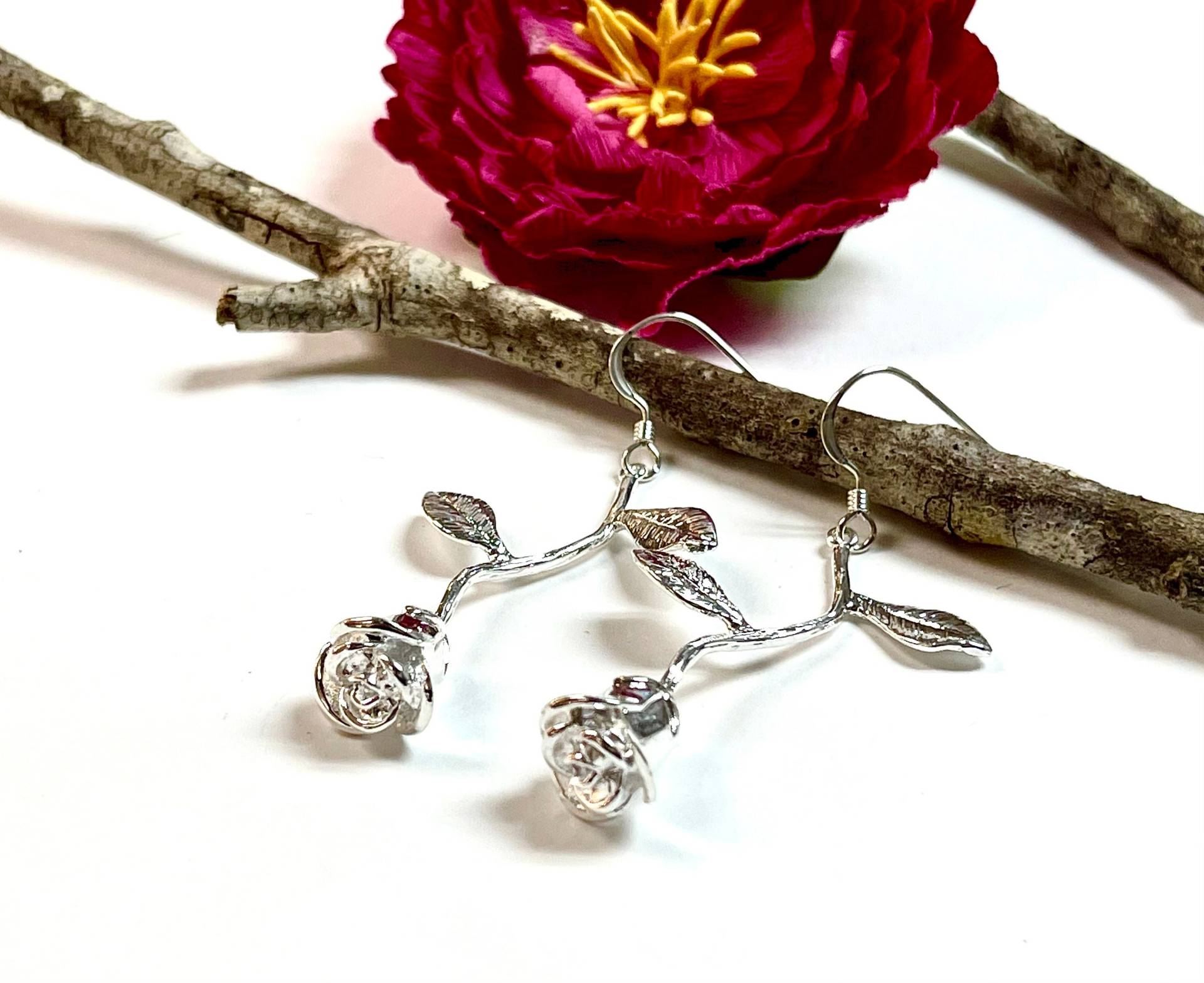 Silber Rose Ohrringe, Blume Schmuck, Rosebud Sommer Brautjungfer Geschenk von BeachBoutiqueJewels