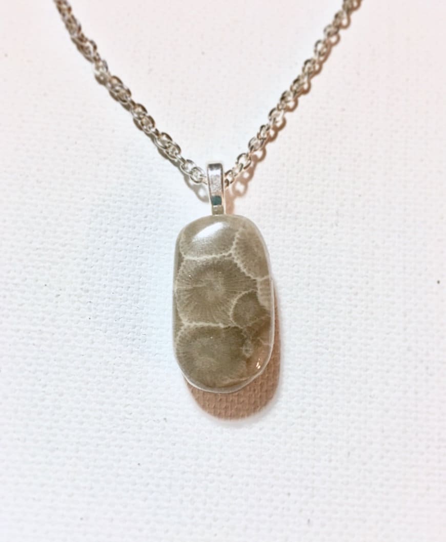 Seltene Hand Poliert Abgerundete Ovale Petoskey Stein An Silberkette Seltene Hand Poliert Abgerundete Ovale Petoskey Stein An Silberkette von BeachShellz