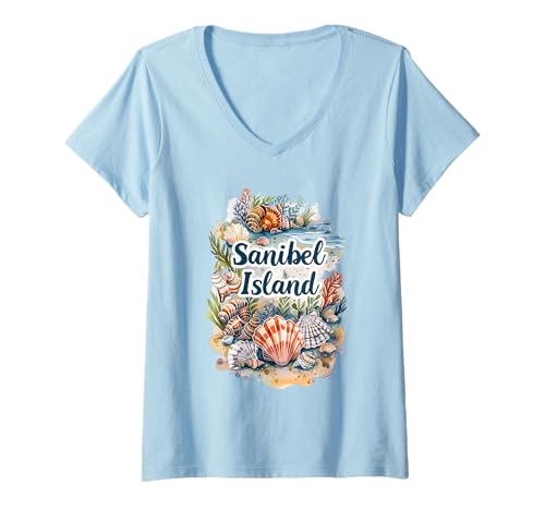 Damen Sanibel Island Muschelsammlung Florida Beachcombing T-Shirt mit V-Ausschnitt Damen Sanibel Island Muschelsammlung Florida Beachcombing T-Shirt mit V-Ausschnitt von Beachcombing Seashell Vacation Shell Hunting