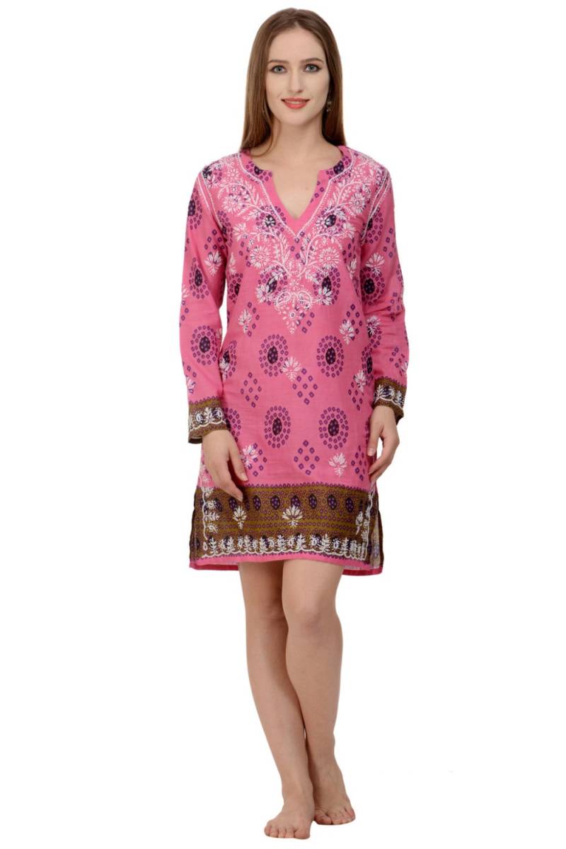 Alexandra Kaftan/Caftan Strandkleid in Rosa Mit Weißen Handstickerei von Beachcover