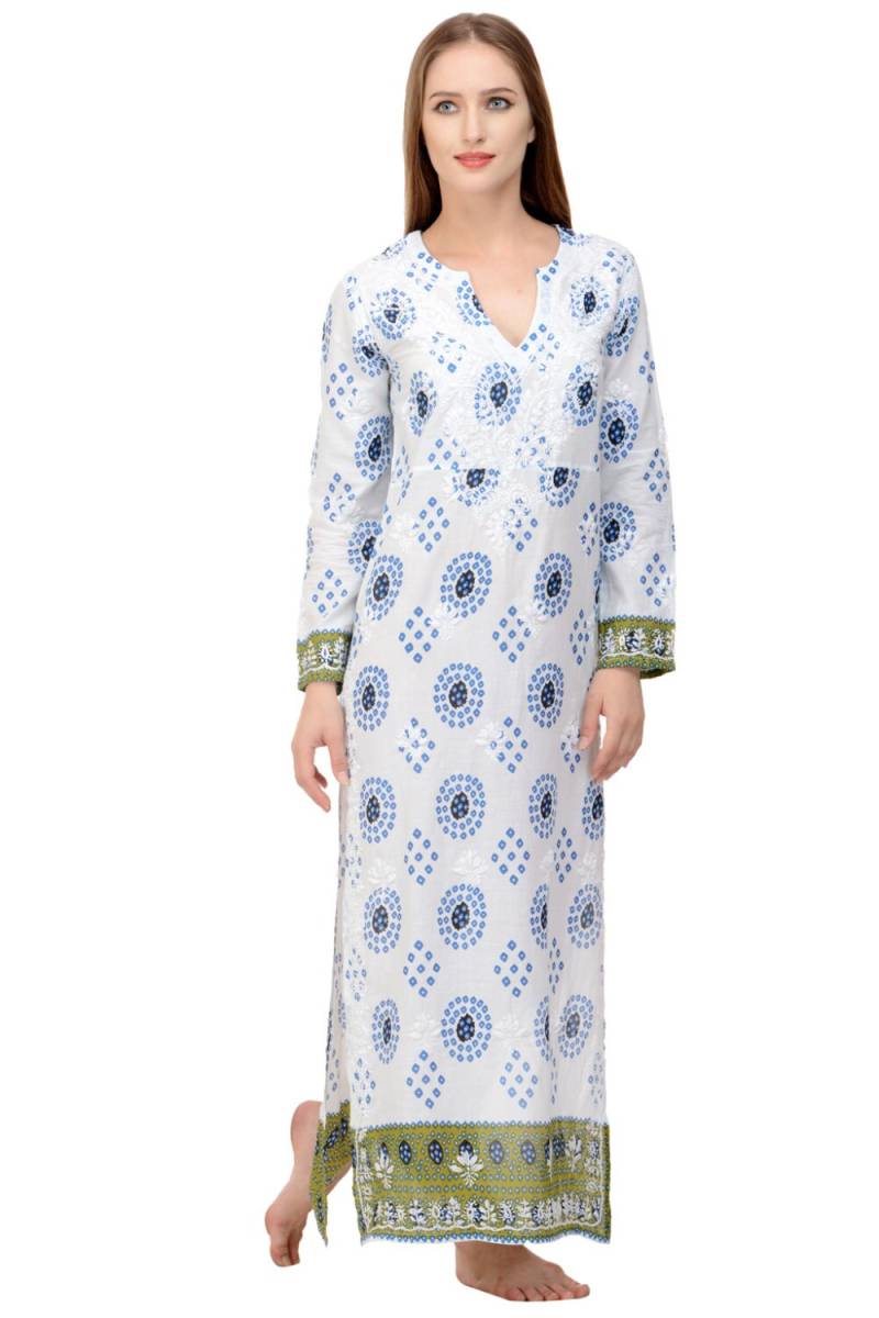 Das Alexandra Kaftan/Maxi Kleid - Blau Mit Handstickerei von Beachcover