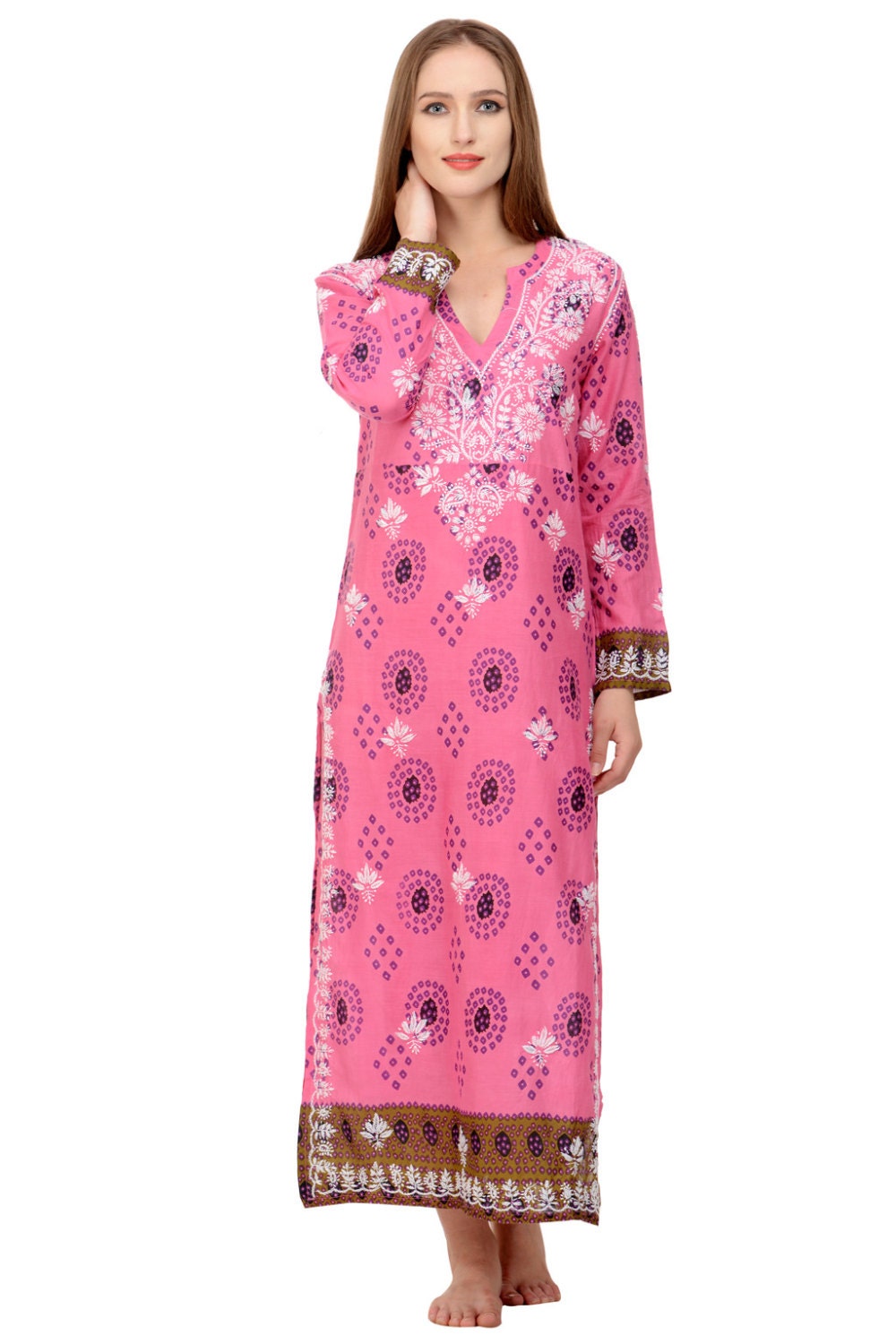 Die Alexandra Kaftan/Maxi-Kleid - Rosa Mit Handstickerei von Beachcover