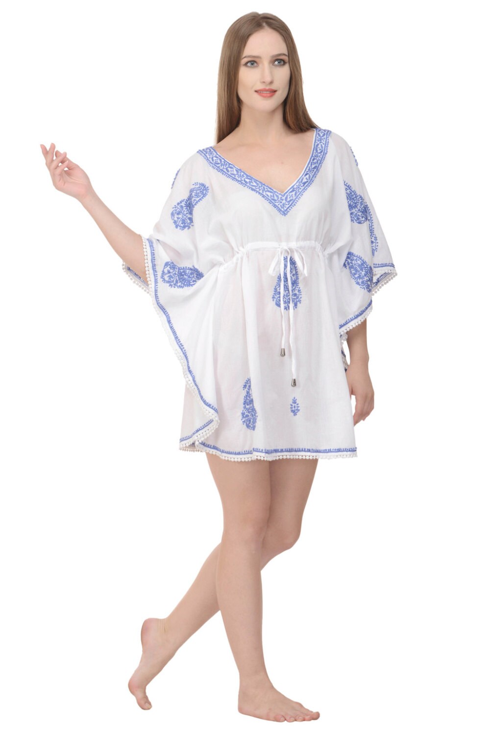 Die Claudia - Weißer Strand-Kaftan, Cover-Up, Kaftan Mit Hand-Stickerei von Beachcover
