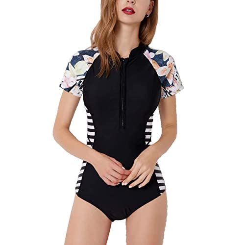 Beachkini One-Piece Swimsuit for Women Long-Sleeved Swimwear with Front Zip Triangle Swimsuit,Black 9049,S von Beachkini