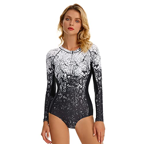 Beachkini One-Piece Swimsuit for Women Long-Sleeved Swimwear with Front Zip Triangle Swimsuit,Gradient Pattern,M von Beachkini