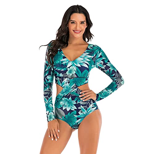 Beachkini Women's Zip Up Surfwear Long Sleeve Swimsuit One Piece Recreational Swimwear Rash Guards,03,L von Beachkini